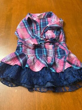 Kids Plaid Pink & Navy Lace Casual Dress